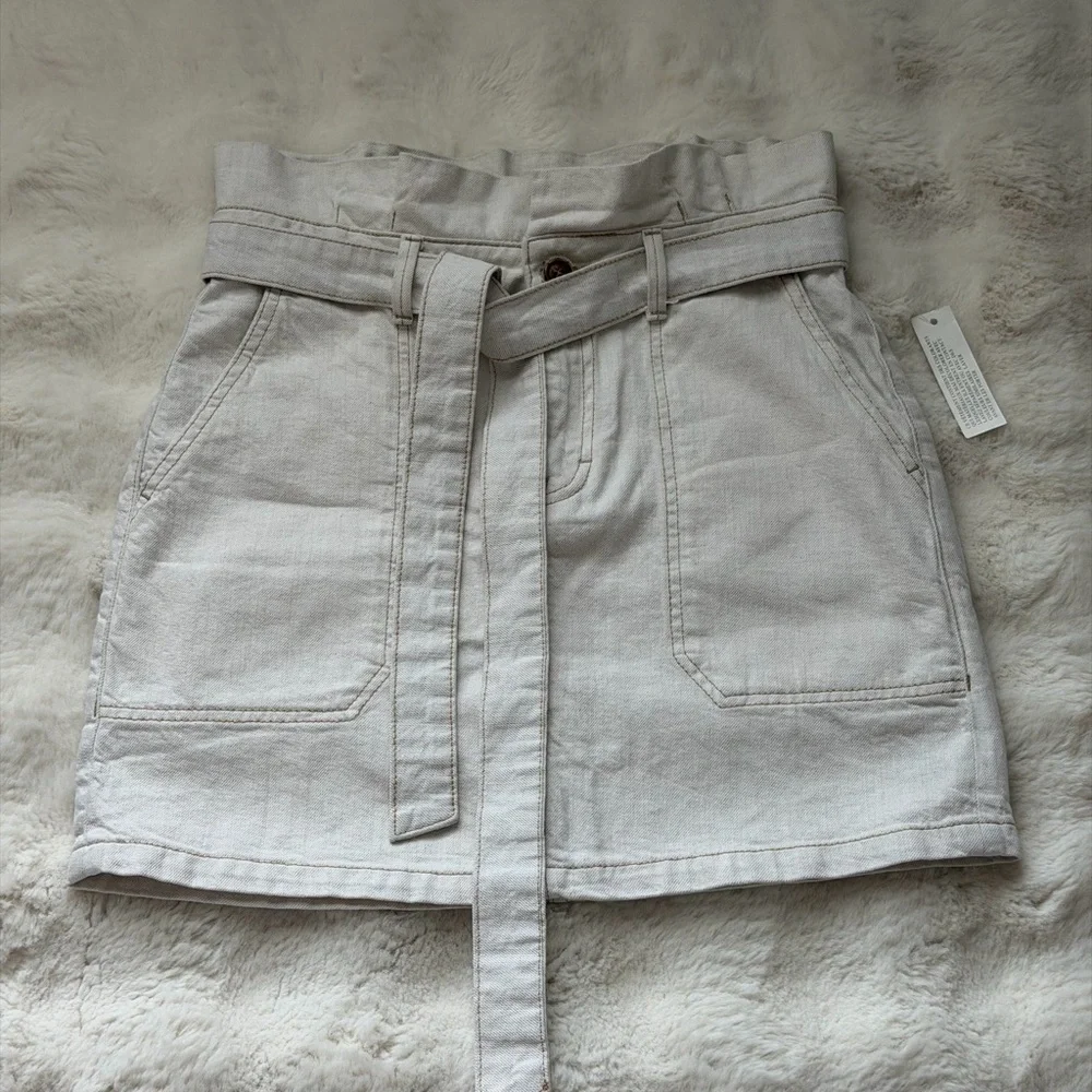 Free People Splendor In The Grass Light Oatmeal Paper - Bag Waist Mini Skirt-6/S